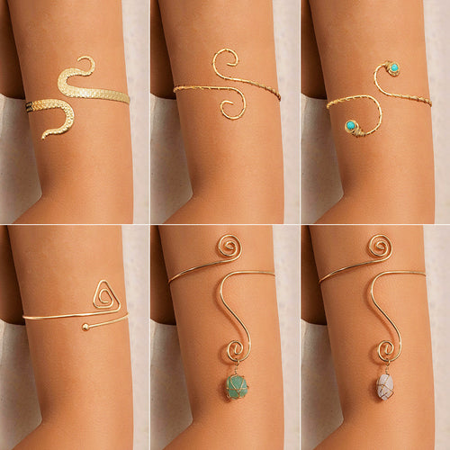 Hip hop style spiral broken stone open arm bracelet, Arm chain personalized ethnic snake shaped bracelet