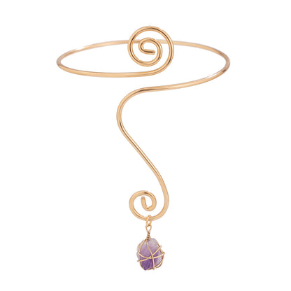 Hip hop style spiral broken stone open arm bracelet, Arm chain personalized ethnic snake shaped bracelet