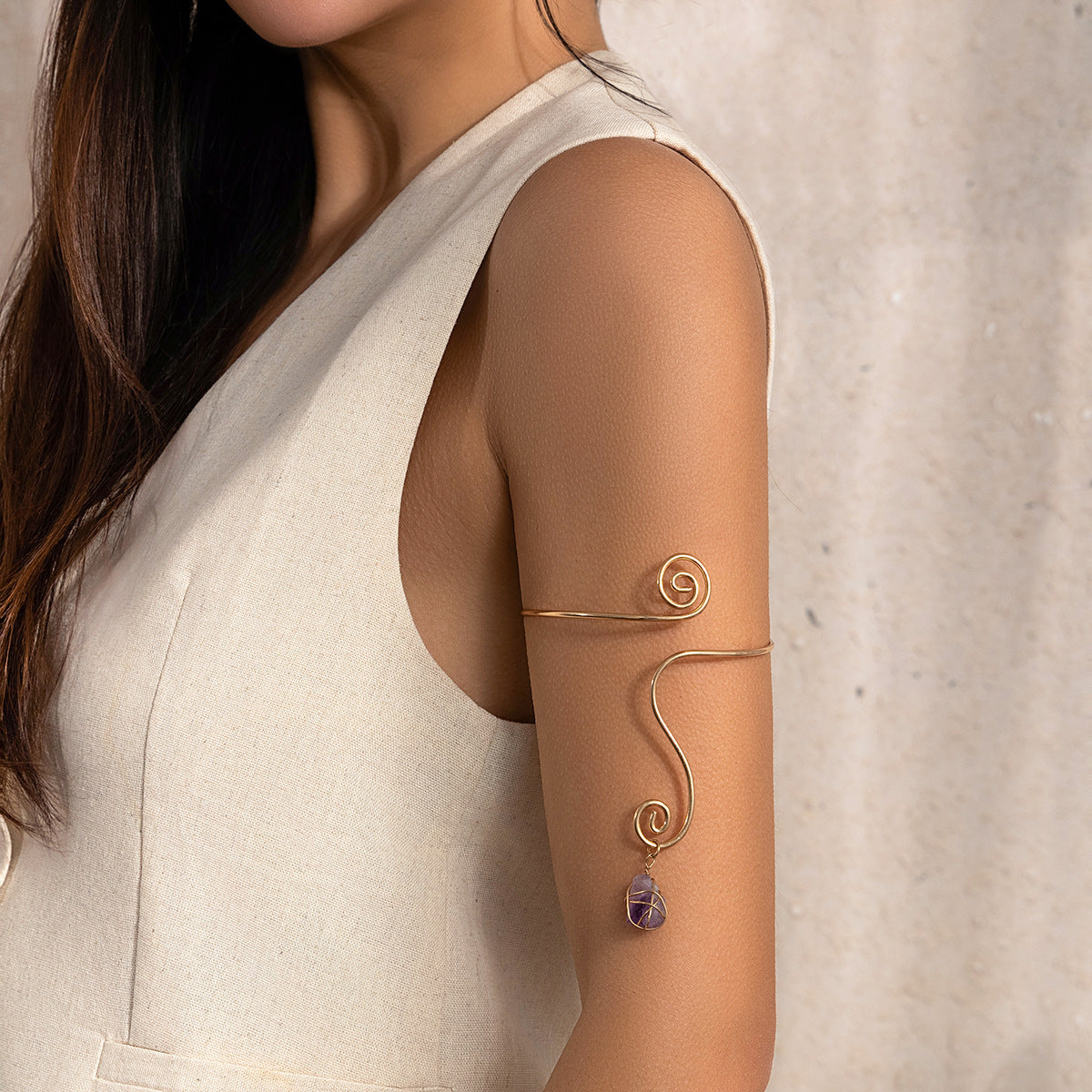 Hip hop style spiral broken stone open arm bracelet, Arm chain personalized ethnic snake shaped bracelet